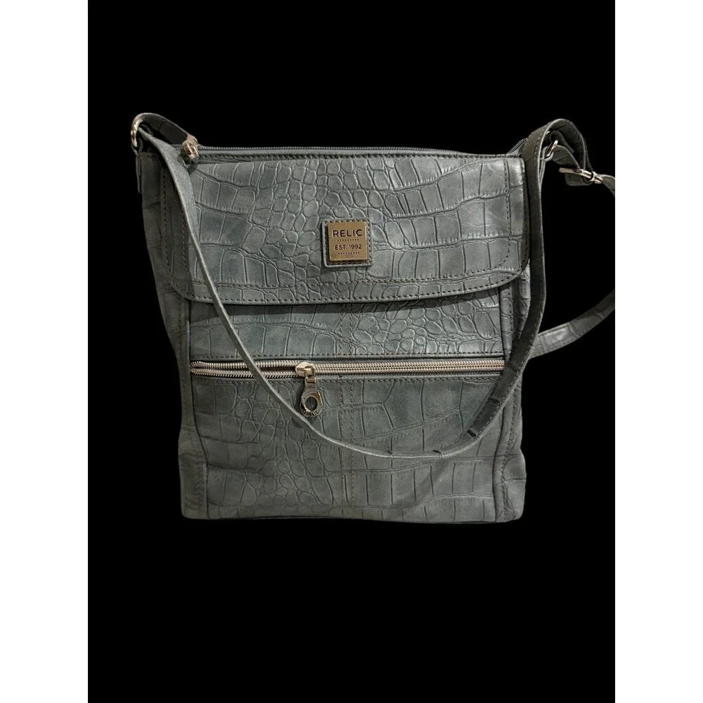 Relic Gray Croc Embossed Crossbody Bag Adjustable Strap